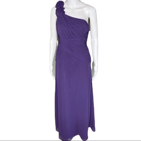 Davids Bridal Plum One Shoulder Chiffon Formal Bridesmaid Prom Dress Size 2 - Picture 2 of 15